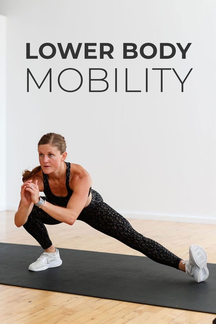 a woman doing an exercise on a yoga mat with the words lower body mobility above her