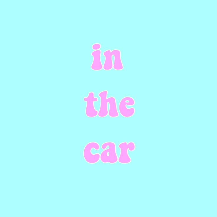 the words in the car are red and pink on a blue background with an orange cat