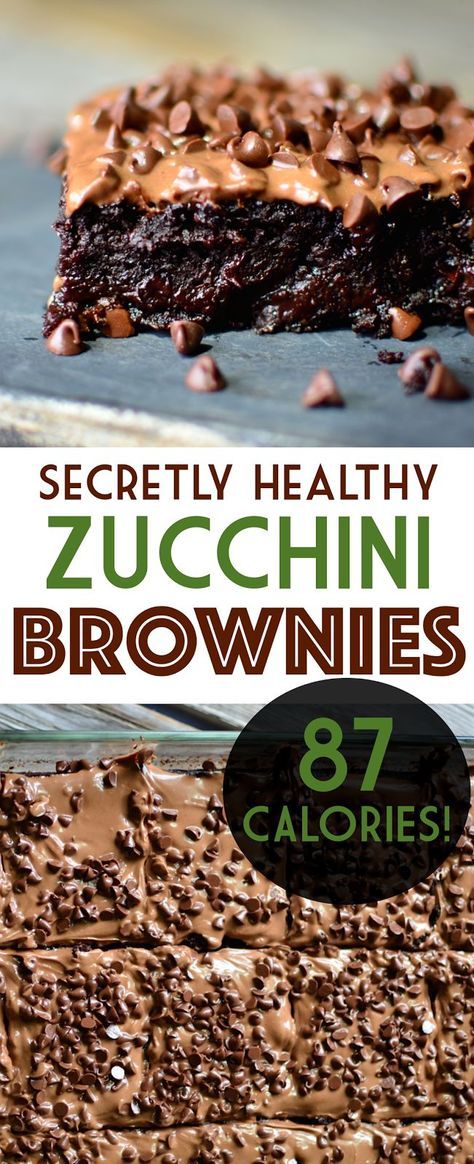 chocolate brownies with nuts on top and the title reads secret healthy zucchini brownies