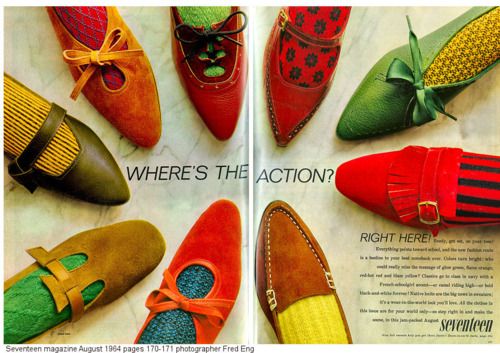 60s Shoe style. I really like the orange ones on the left. 70s Sandals, Mod Accessories, 60s Shoes, 1960s Shoes, 1960 Fashion, Retro Revival, Fashion Pic, Roller Disco, Shoes Ads