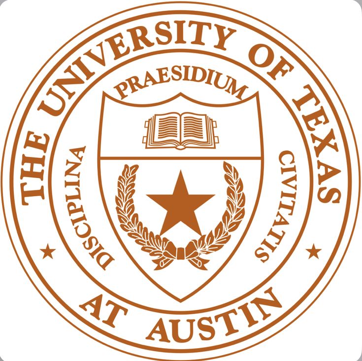 the university of texas at austin seal with an orange and white design on it's side