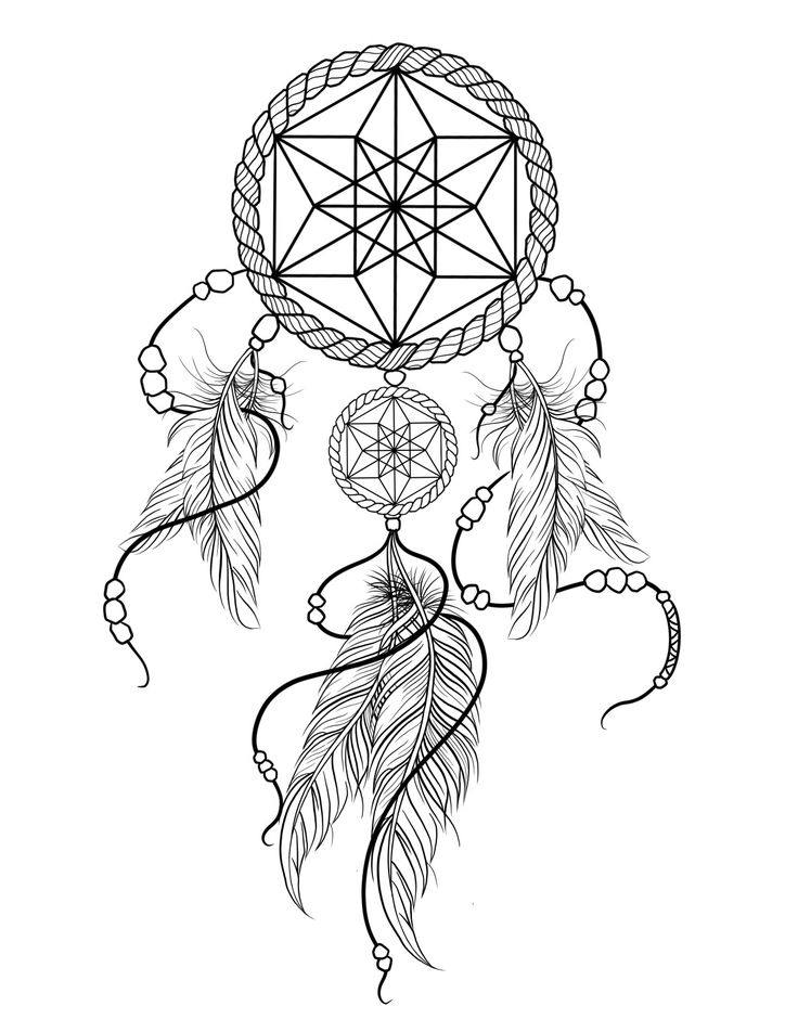 a black and white drawing of a dream catcher