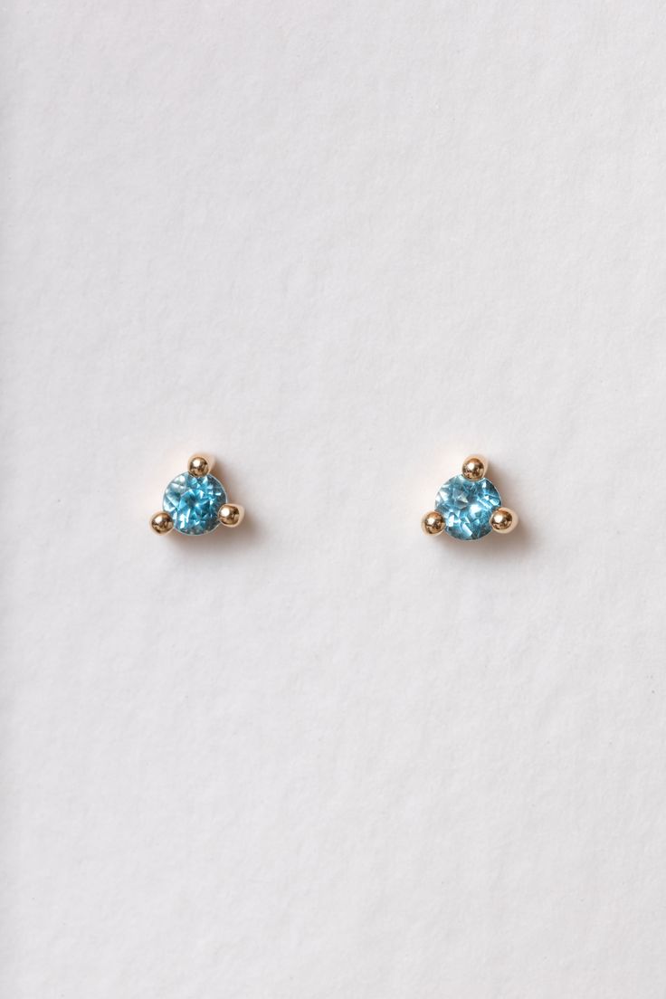 Rachel Reid Mini Birthstone Stud Earring | Blue Topaz Gemstone Earrings Studs, Charms Earrings, Nyc Jewelry, Mini Studs, Gemstone Stud Earrings, Topaz Gemstone, Fine Jewellery Earrings, Everyday Jewelry, Stud Earring