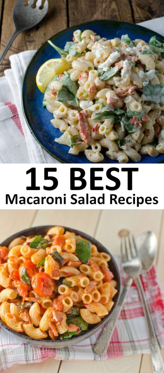 the best macaroni salad recipe is shown in three different pictures with text overlay