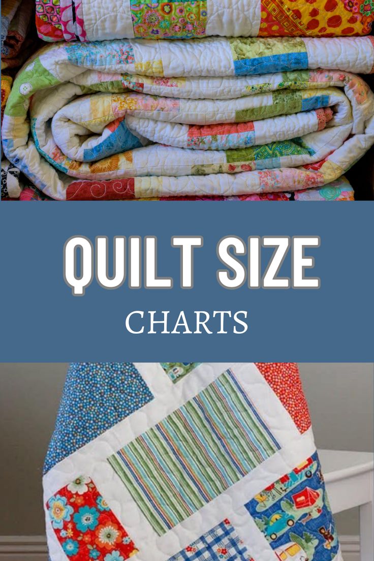 quilt size chart with the words, quilt size chart and pictures of different types of quilts