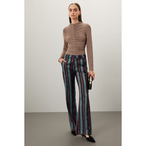 Multicolor stripe cotton (64% Polyester, 34% Viscose, 2% Elastane). Pants. Front zipper fly with button closure. 30" inseam. 11" rise. Imported. High Fashion Looks, Pointed Pumps, Rent The Runway, Closet Designs, Scotch & Soda, Striped Pants, Flare Pants, Front Zipper, High Fashion