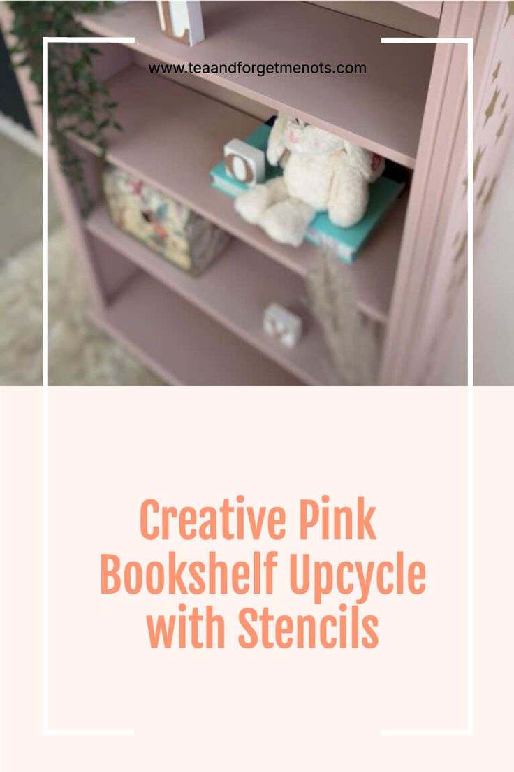 Creative Pink Bookshelf Upcycle with Stencils Bookshelf Upcycle, Pink Bookshelf, Unique Decoration Ideas, Pink Bookshelves, Fun Diy Projects, Stencils Tutorials, Bookshelves In Bedroom, Cool Bookshelves, Unique Decoration