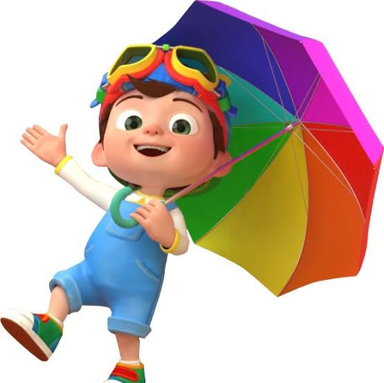 a cartoon character holding an umbrella and smiling