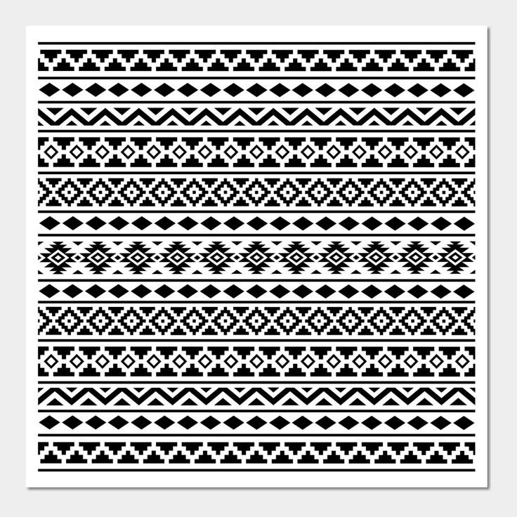 a black and white pattern with geometric shapes in the middle, on a white background