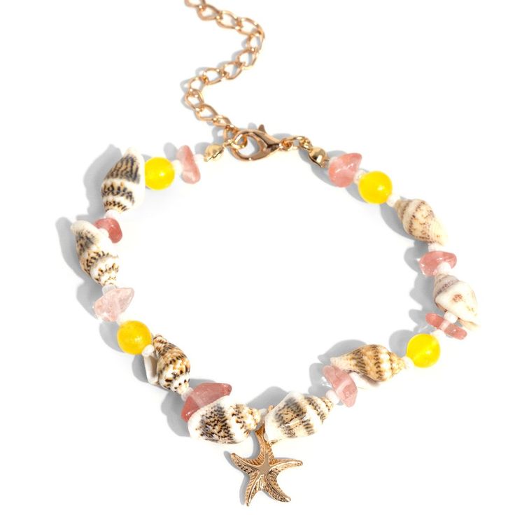 Infused Along An Invisible String, A Collection Of White Seashells, Pearly White Seed Beads, And Pink And Yellow Stones Coalesce Around The Wrist. A Gold Starfish Pendant Dangles From The Wrist For A Beachy Finish. Features An Adjustable Clasp Closure. Sold As One Individual Bracelet. Yellow Beach Jewelry For Vacation, Yellow Jewelry For Beach Vacation, Yellow Beach Season Jewelry For Vacation, Yellow Beach Vacation Jewelry, Yellow Casual Jewelry For Vacation, Casual Yellow Jewelry For Vacation, Yellow Beaded Jewelry For Vacation, Yellow Beach Jewelry For Spring, Yellow Jewelry For Beach Wear In Spring