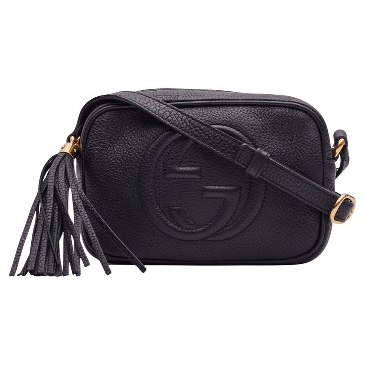 This camera shoulder bag is part of Gucci’s soho collection and is currently discontinued. The classic camera style bag features pebbled leather in black, top zip closure, gold tone hardware and a long strap that can be worn on the shoulder or crossbody. The bag is finished with beige fabric interior. Category retail. Color: Black Material: Grained leather Model No. 347994 Serial code: 347994 527066 Made in Italy Measurements~ Height 4.5” Width 6.5” Depth 2” Shoulder strap drop: 21” Comes with a Chic Black Luxury Camera Bag, Gucci Soho Crossbody Bag, Gucci Soho Bag, Soho Disco Bag, Gucci Soho, Gucci Soho Disco, Gucci Soho Disco Crossbody, Gucci Black, Small Crossbody Bag