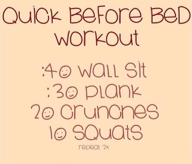 a poster with the words quick before bed workout written in red ink on a beige background