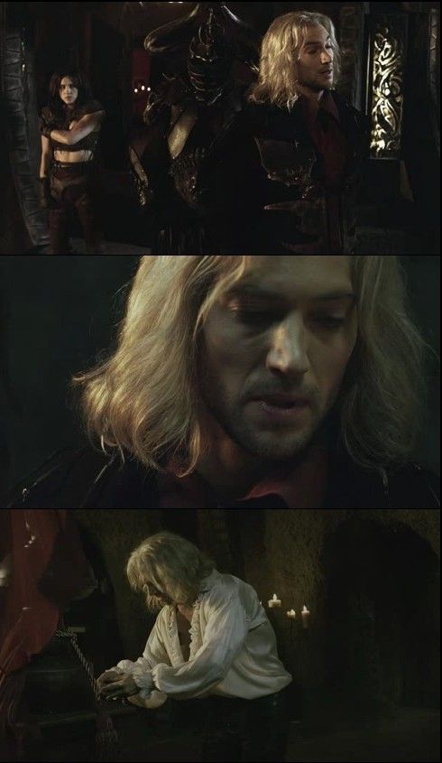 two different scenes from the movie, one with blonde hair and another with long hair