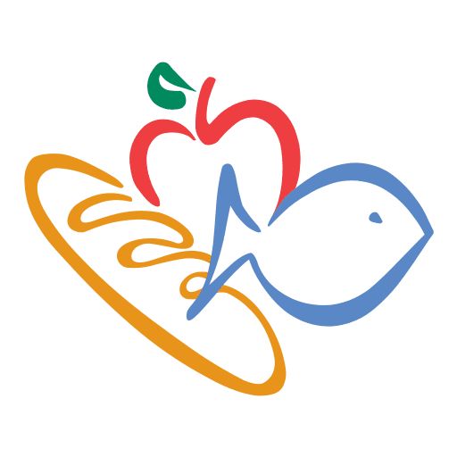 an apple and fish logo on a white background