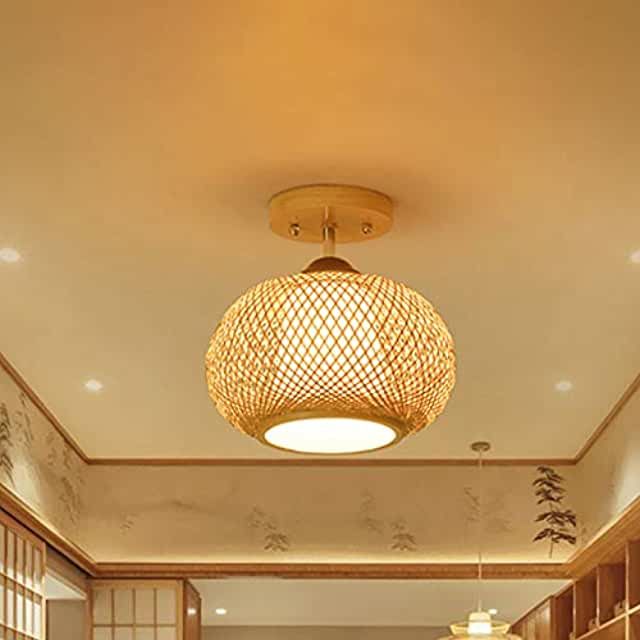 Amazon.com: wicker light - Prime Eligible Cage Ceiling Light, Decorative Ceiling Lights, Bamboo Chandelier, Bamboo Lantern, Farmhouse Lamps, Bamboo Light, Wood Lantern, Modern Led Ceiling Lights, Light Fixtures Flush Mount