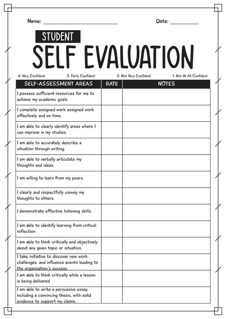 student self evaluation form is shown in this file for students to practice self - awareness