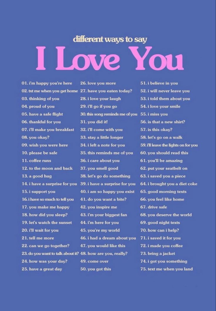 i love you poster with the words different ways to say in pink on blue background