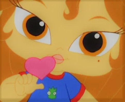 a close up of a cartoon character holding a heart