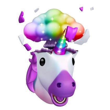 a unicorn's head with a rainbow colored horn and stars on its top is surrounded by confetti