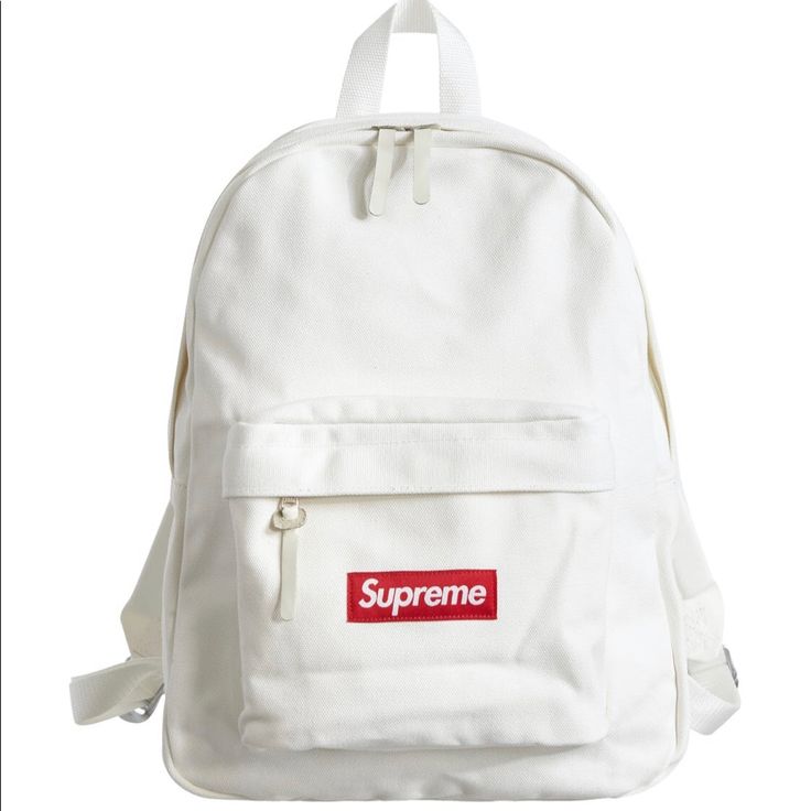 Supreme Canvas Backpack White Fw20 100% Authentic!! Modern Logo Backpack, White Backpack With Zipper Closure For Streetwear, Modern Everyday Backpack With Logo, Luxury School Bags With Logo, Everyday Backpack With Logo, White Large Capacity Shoulder Bag For Streetwear, White Large Capacity Backpack For Streetwear, White Zipper Closure Bag For Streetwear, Everyday Logo Backpack