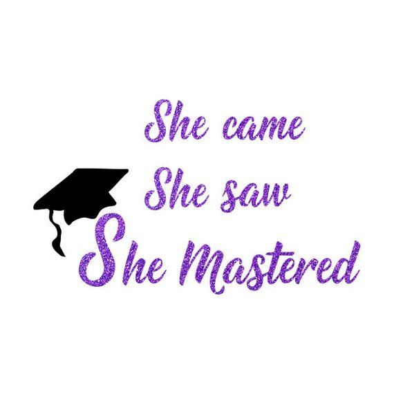 the words she came she saw she mastered are in purple ink on a white background