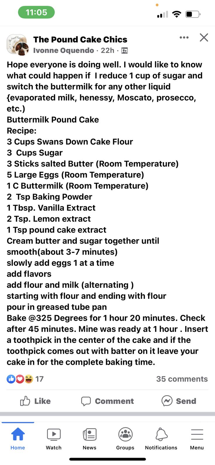 an iphone screen showing the recipe for cake