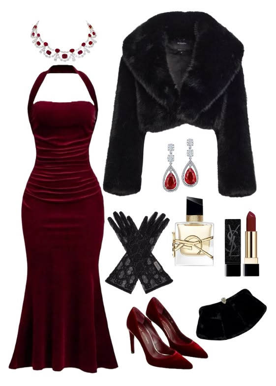 Follow for more ideas :) DM for requests ! #BlackTieOutfit #BlackTieOutfitInspiration #EveningDress #RedDressOutfit #ElegantNight #ElegantDressOutfit #OutfitInspiration #OldMoney #OldMoneyFashion #OldMoneyInspo  #OldMoneyIdeas #OldMoneyAesthetic #OldMoneyStyle #SophisticatedStyle #LuxuryFashion #HeritageChic #RefinedLook #ElegantWardrobe #ClassyFashion #VintageElegance #HighSocietyStyle #StylishHeritage #OldMoneyAesthetic #LuxuryWardrobe #ElegantVibes #FancyOutfit #ClassyStyle #ClassyChic Classy Mysterious Outfits, Christmas Fall Outfits, Vegas Christmas Party Outfit, Winter Wonderland Party Outfit Dresses, Winter Christmas Outfits Party Dresses, Lilith In Aries Outfit, Dark Luxury Aesthetic Outfits, Red Dress Valentines Day Outfit, Casino Inspired Outfits