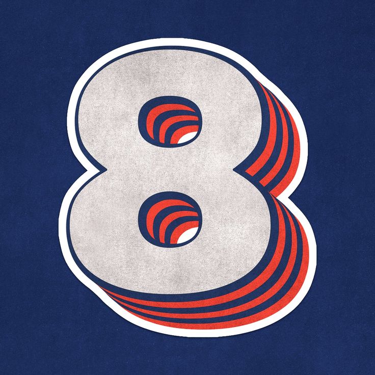 the number eight is painted in red, white and blue stripes on a blue background