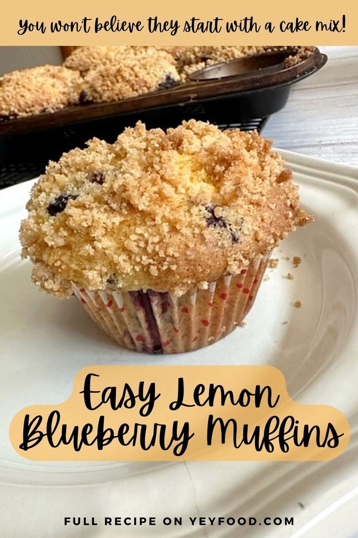 an easy lemon blueberry muffin on a white plate