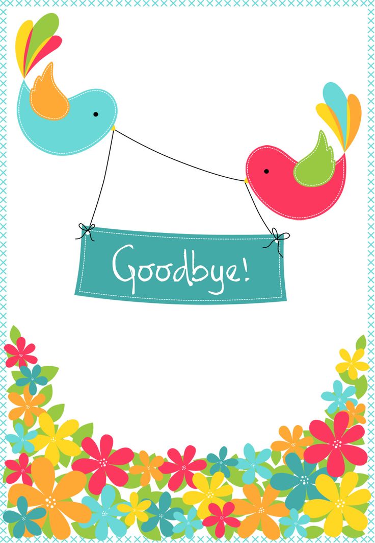 a card with two birds hanging from a clothes line and the words goodbye on it