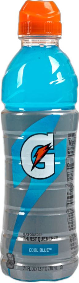 a bottle of gatorade water with an orange top and blue cap on it