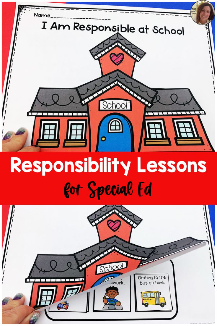 a red house with the words responsible at school on it and an image of a hand holding