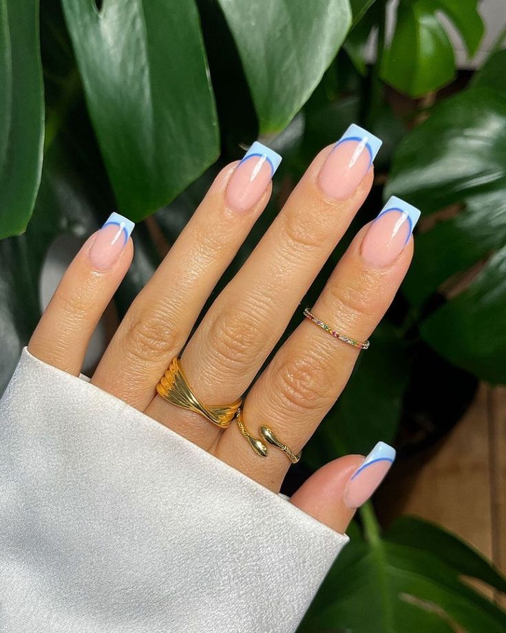 Nails Short French, French Nails Short, Short French Nails, Gel Nails French, Short French, Light Blue Nails, Simple Gel Nails, Summery Nails, French Tip Acrylic Nails