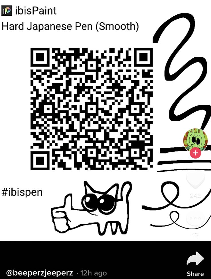 a qr code with an image of a cat on it and the text, ibippaint hard japanese pen smooth