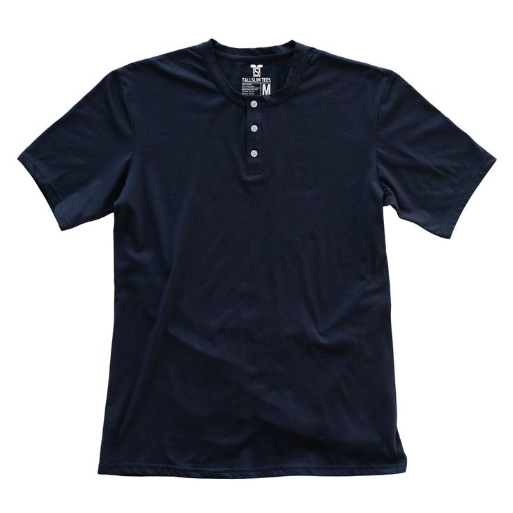 Navy Henley Shirt for Tall Slim Men Henley Neckline T-shirt With Button Closure And Relaxed Fit, Relaxed Fit Button T-shirt For Everyday, Classic Fitted T-shirt With Button Closure, Summer Short Sleeve Henley With Button Closure, Classic Cotton Tops With Functional Buttons, Summer Henley T-shirt With Button Closure, Summer Short Sleeve Henley With Buttons, Henley Neckline T-shirt With Button Closure For Summer, Summer Henley Neckline T-shirt With Button Closure