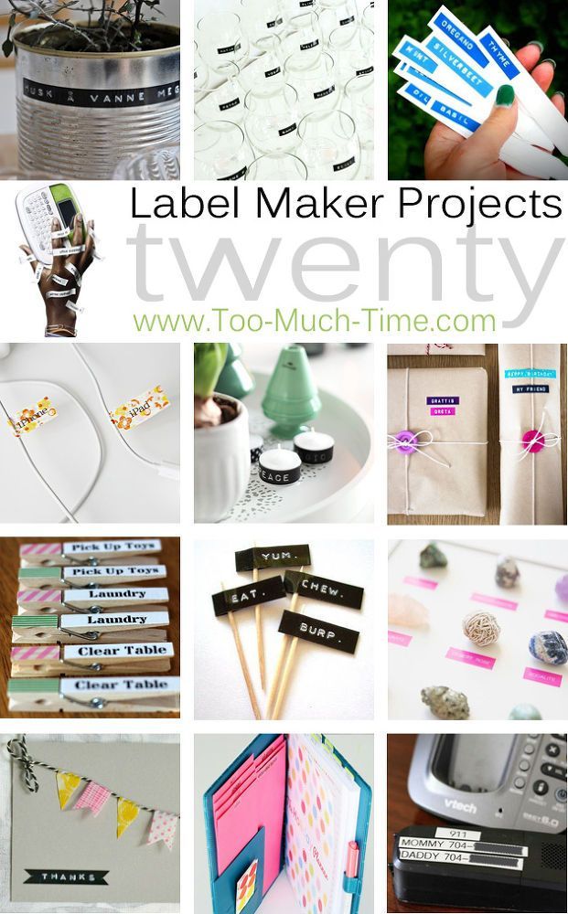 several different pictures with the words label maker projects twenty on them, including cards and magnets