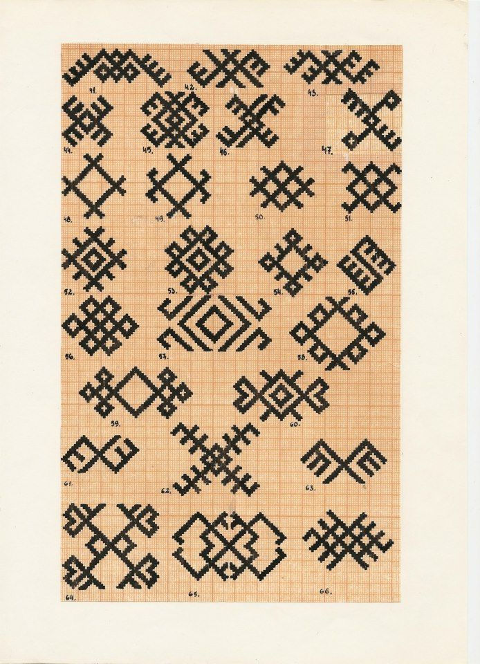 an old cross stitch pattern is shown on a piece of paper with squares and crosses