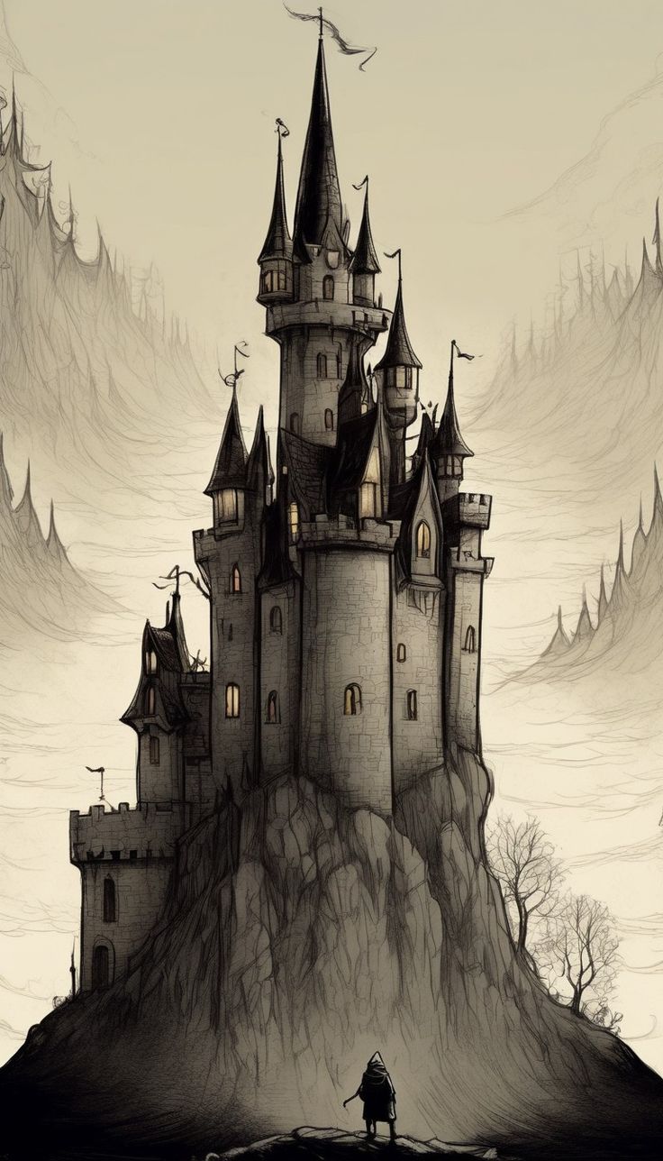 an illustration of a castle on top of a hill