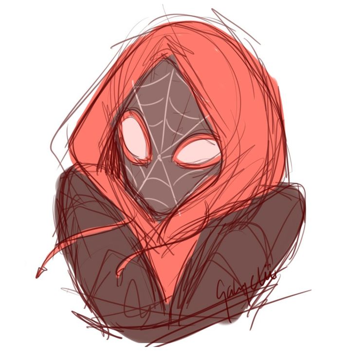 a drawing of a spider man wearing a red hoodie