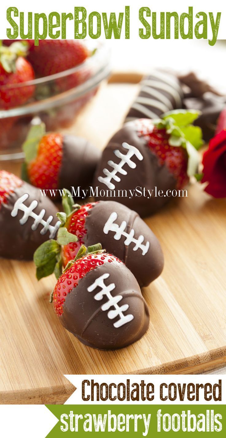 chocolate covered strawberries on a cutting board with the words chocolate covered strawberry footballs