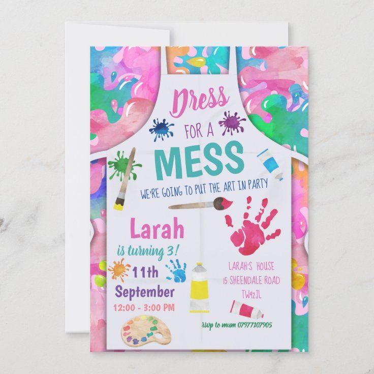 a poster with paint and craft supplies on it that says, dress for a mess