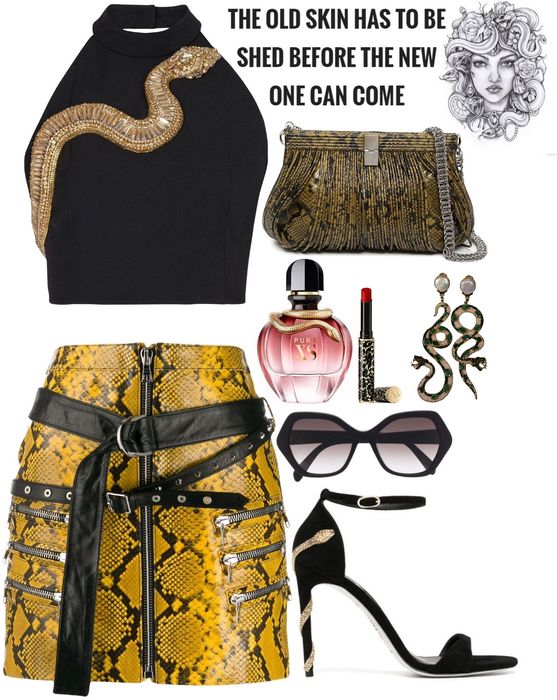 snake look Outfit | ShopLook Snake Aesthetic Outfit, Serpent Inspired Outfits, Snake Themed Outfit, Snake Inspired Outfits, Snake Inspired Fashion, Leo Outfits, Snake Outfit, Modern Medusa, Inexpensive Date