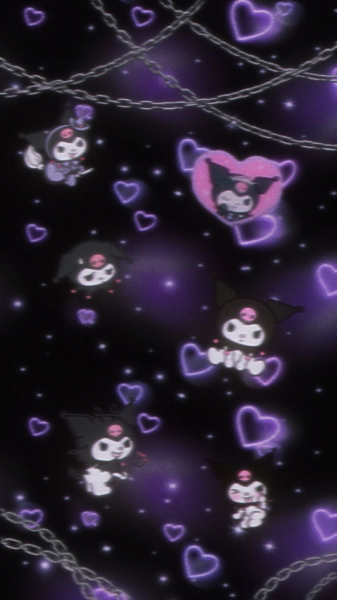 an animated image of hearts and teddy bears in the air with purple lights on them