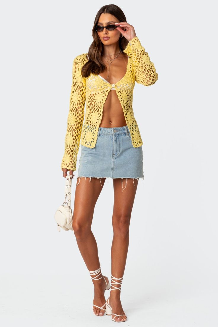 Mini skirt Denim fabric 100% Cotton Model wears size S Model height is 5'9 Item care: Wash with similar color Cookout Outfit, Sunflower Crochet, Visionary Fashion, Fashion Things, Skirt Denim, Vacation Vibes, Jean Mini Skirts, Maxi Styles, Swimwear Dress