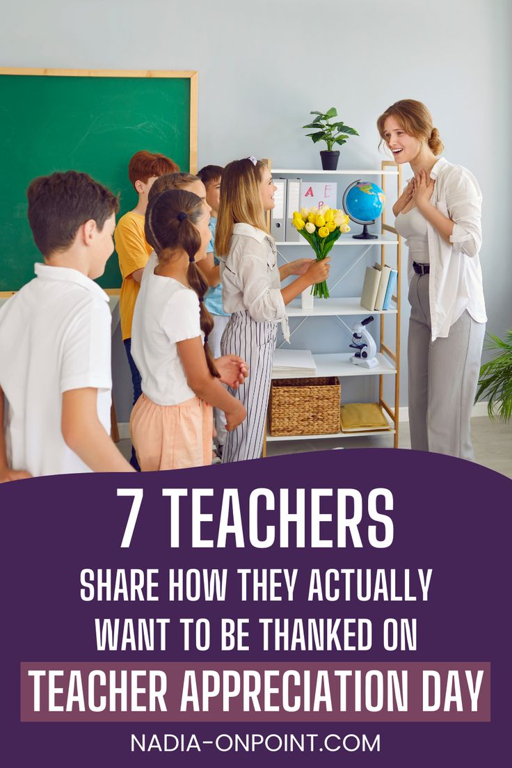 teacher teaching children in classroom with text overlay that reads 7 teachers share how they actually want to be trained on teacher appreciation day