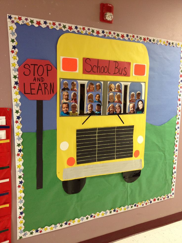 a school bus with pictures on the front