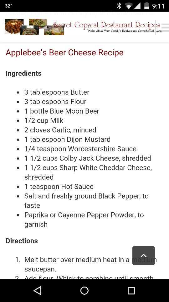 the recipe for applebee's beer cheese recipe is displayed on an iphone screen