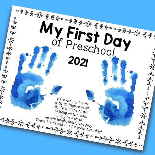 the first day of preschool with hand prints