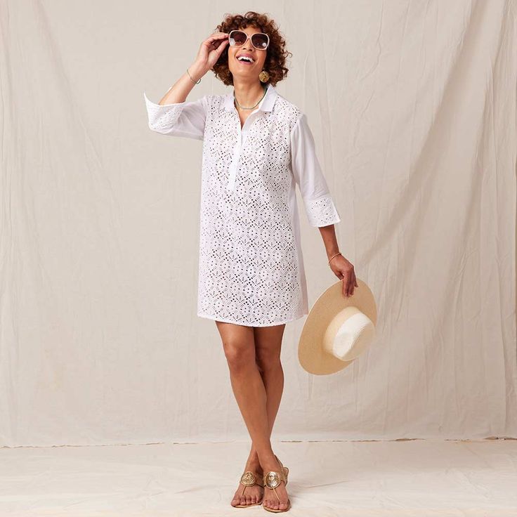 We took our best selling beach cover up, the Beach Shirt, and added the extra flair of eyelet fabric for an elevated look that perfectly pairs with any swimsuit! White Relaxed Fit Beach Dress For Summer, White Relaxed Fit Summer Beach Dress, Summer Relaxed Fit Daywear Cover-up, Summer Daywear Cover-up With Relaxed Fit, Summer Cover-up With Relaxed Fit For Daywear, Summer Relaxed Fit Cover-up For Daywear, Summer Daywear Relaxed Fit Cover-up, White Beachy Dress For Daywear, Summer Beachwear Cover-up For Daywear