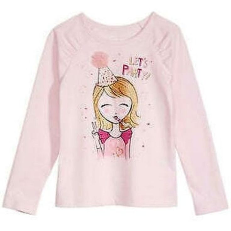 Party Time! This Playful T-Shirt From Epic Threads Is Ready To Party With A Glittery Graphic At The Front. Spring Long Sleeve T-shirt With Character Print, Playful Pink Cartoon Print Top, Playful Pink Tops With Character Print, Playful Crew Neck Tops For Sleepover, Sweet Pink Tops With Cartoon Print, Sweet Long Sleeve Graphic Print Top, Pink Graphic Print Top For Sleepover, Sweet Long Sleeve Tops With Graphic Print, Sweet Cartoon Print Crew Neck Top